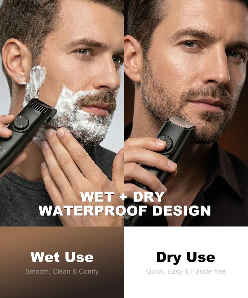 TEPOTZ Vacuum Beard Trimmer for Men, No Mess Trimming, 40 Adjustable Lengths Dial, Smooth Ceramic Blade for Sensitive Skin, Waterproof Wet/Dry, LED Display, USB-C Grooming Kit