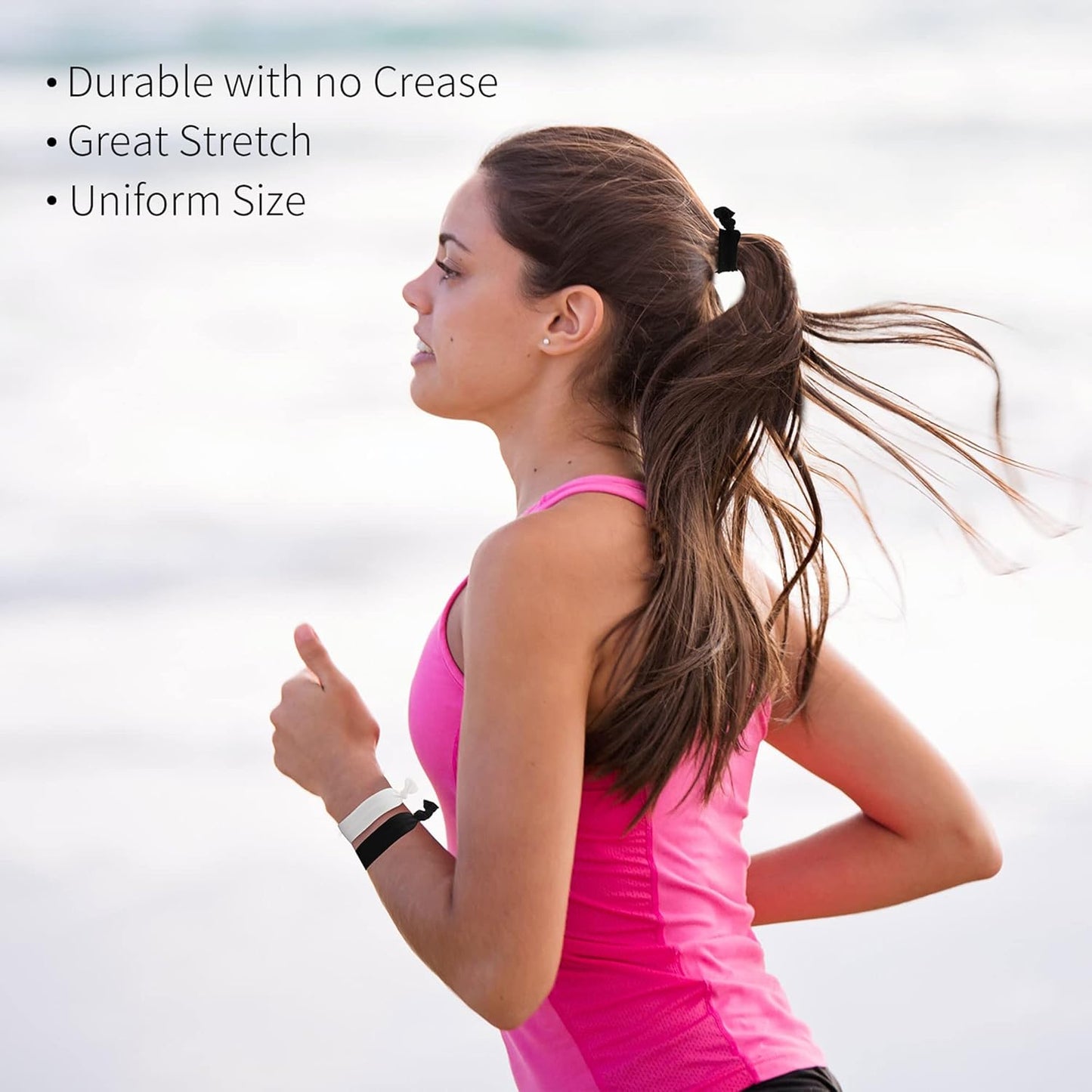 Fabric Hair Ties - No Damage Black Ribbon Flat Hair Bands | Soft Ponytail Holders for Women