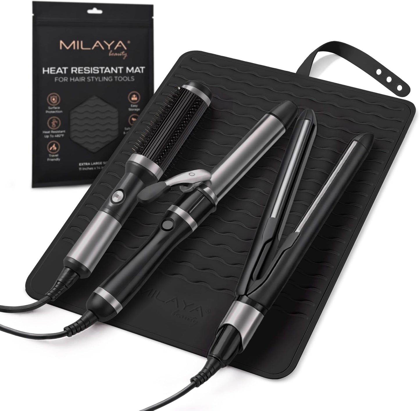 Milaya Beauty Large Heat Resistant Mat - Silicone Curling Iron & Flat Iron Holder | Non-Slip Vanity Accessory for Home & Travel