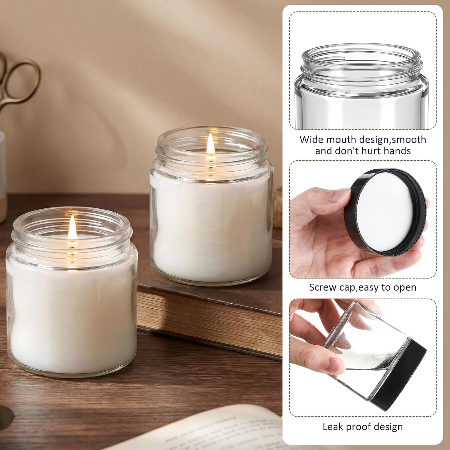 20 Pack 4oz Glass Candle Jars with Lids - Round Empty Containers for Candle Making | Gift Box Included