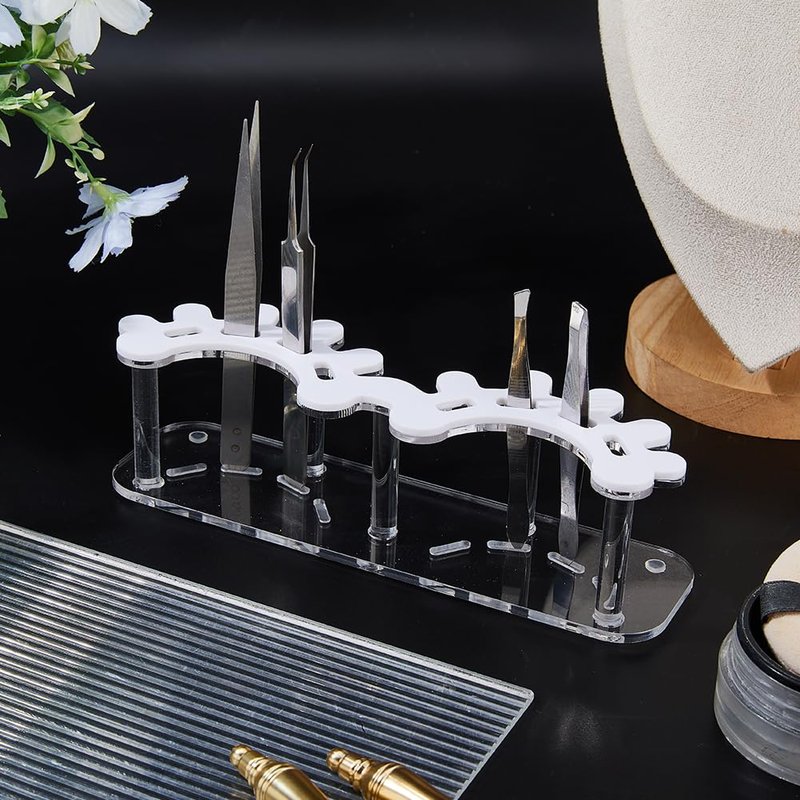 DICOSMETIC 1Pc 8 Holes Acrylic Tweezers Holder White Tweezer Display Stand Eyelash Extensions Supplies Organizer Cosmetic Beauty Tweezer Storage Holder for Women Ladies