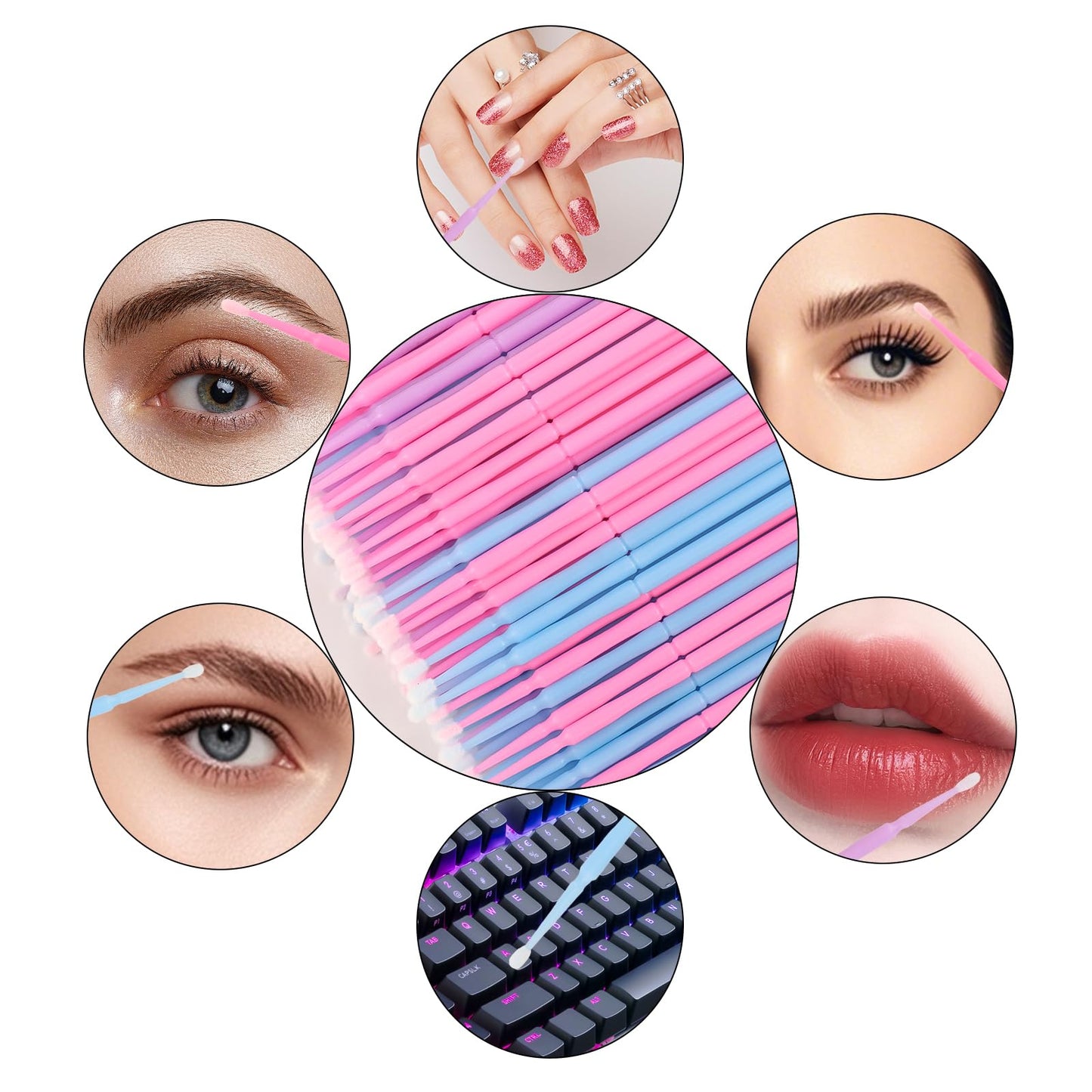 300 Pcs Disposable Micro Applicator Brush, Micro Swabs, Eye Lashes Mascara Wands for Eyelash Extension(mixed 3 color)