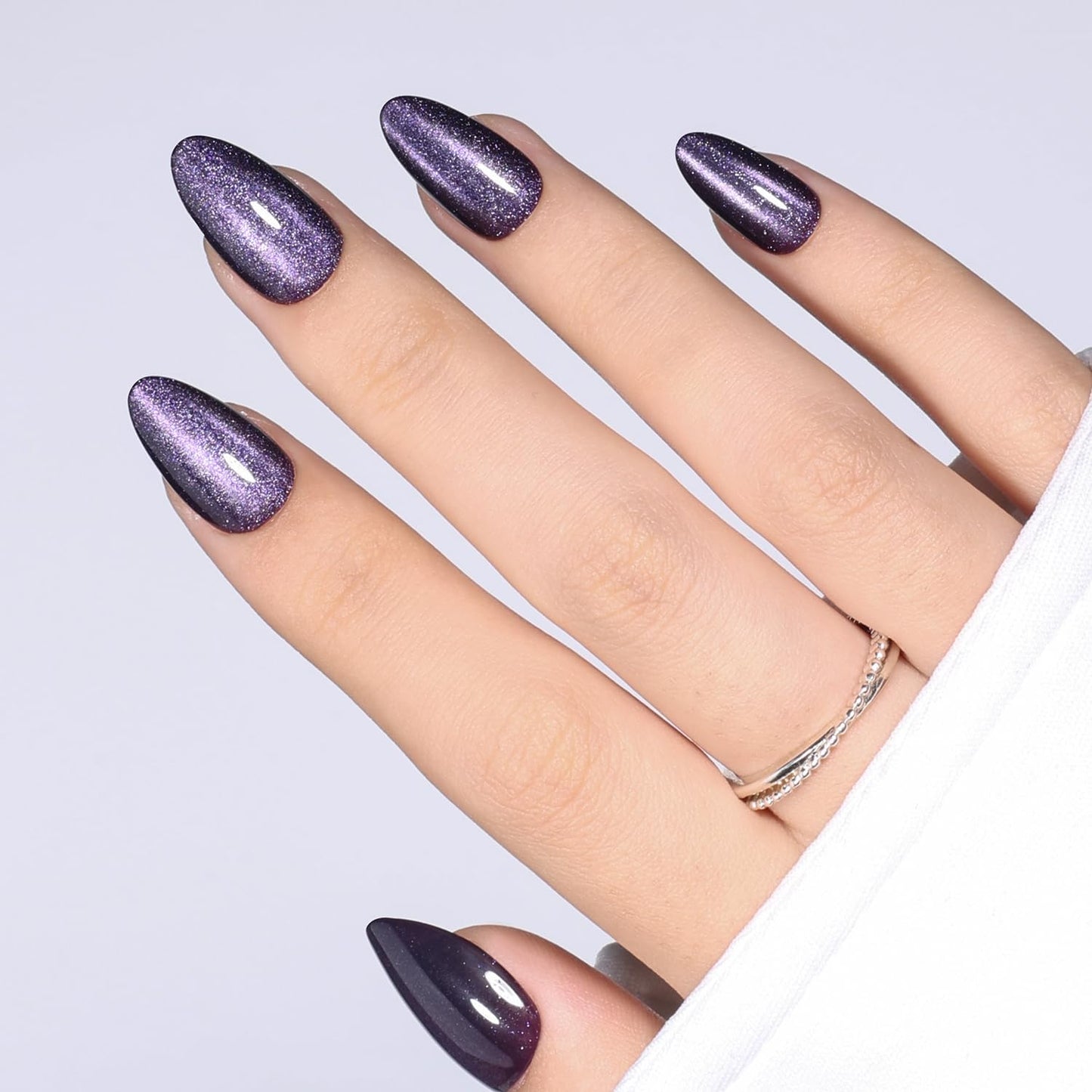 Red Cat Eye Press On Nails - Almond Short Reusable Fake Nails | 32pcs in 16 Sizes, Garnet Color