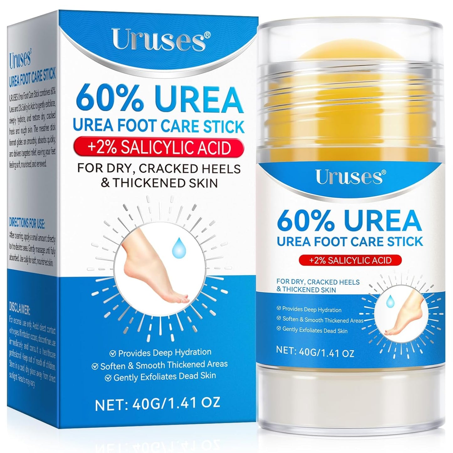 Urea Cream 60% with Salicylic Acid - Foot Care Stick for Callus Removal | Moisturizing Balm for Dry Cracked Heels & Feet