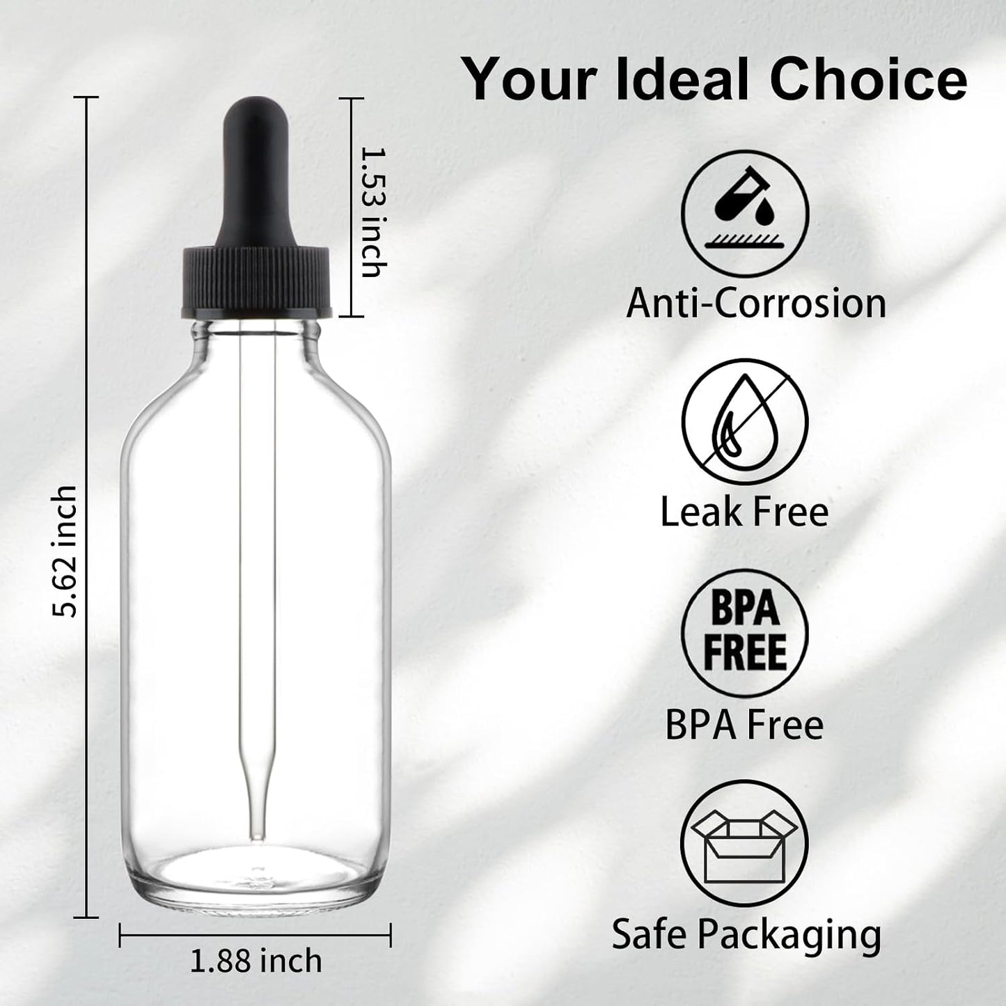 Clear Glass Bottles - 42 Pack 4oz with Eye Droppers for Essential Oils | Includes Funnels, Labels & Measuring Cup