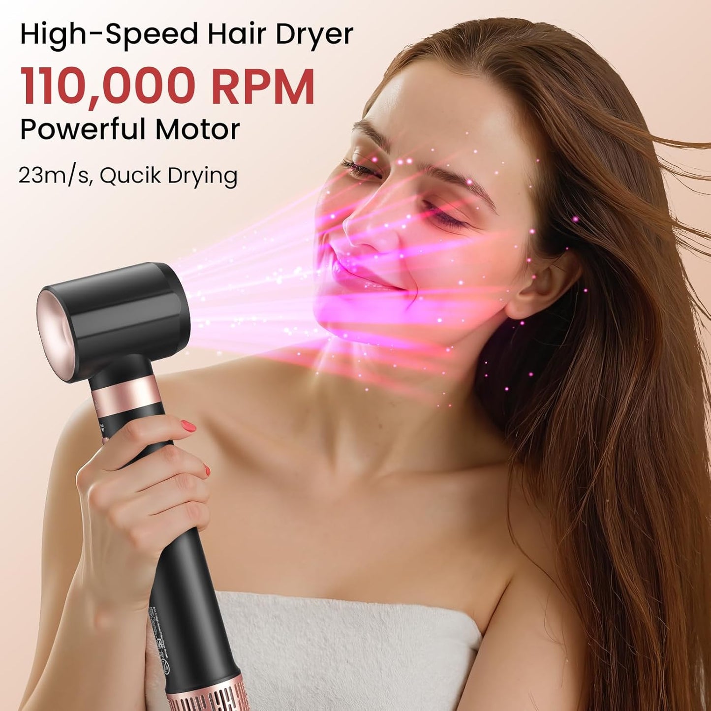 Dual Voltage Hair Styler - 3-in-1 High-Speed Hair Dryer & Auto-Wrap Curling Barrels | Travel-Friendly 110-240V with Bag