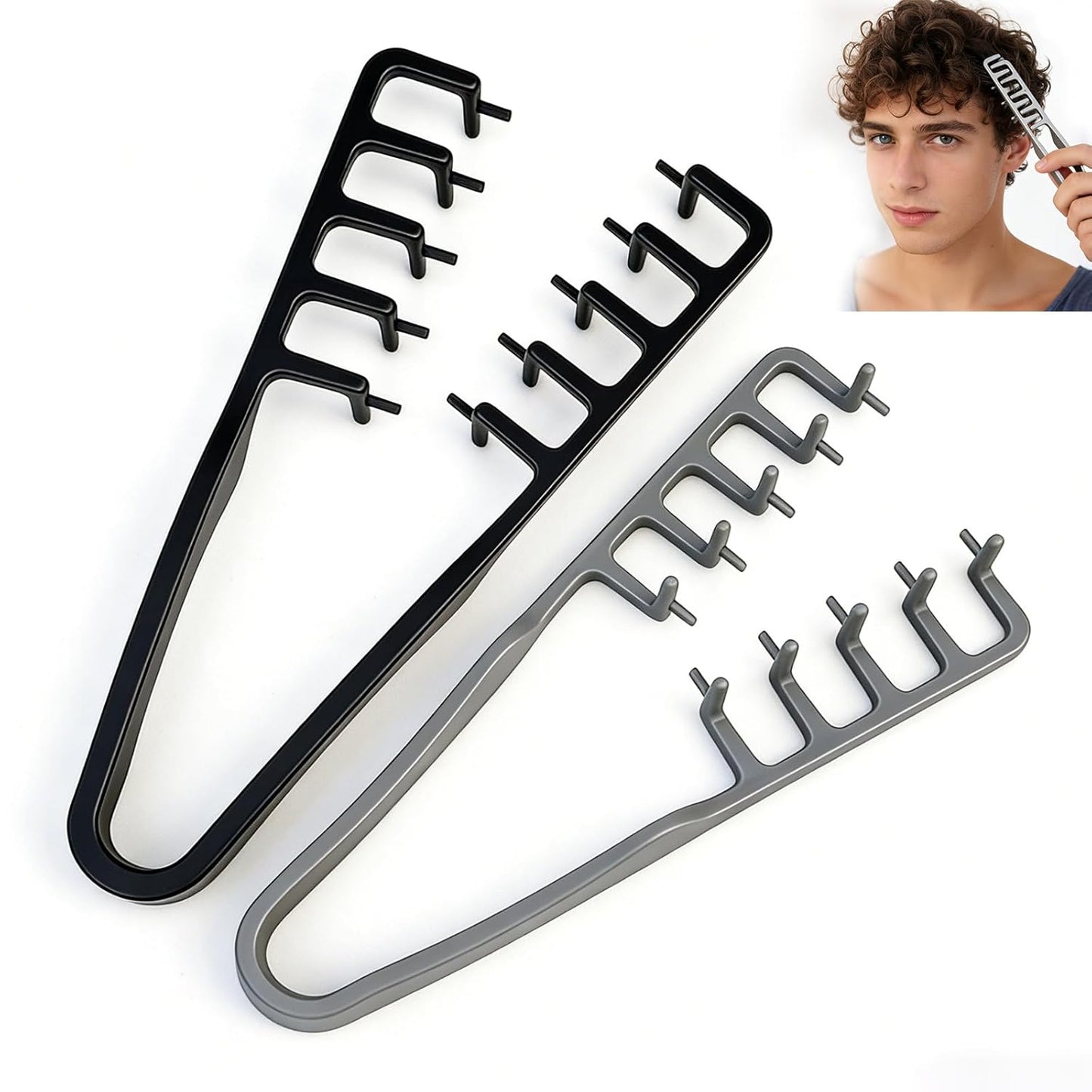 Volumizing Texture Comb Set - Wide-Toothed Hair Combs for Maximum Lift | Dual-Purpose ABS Plastic Tool (Grey & Black)