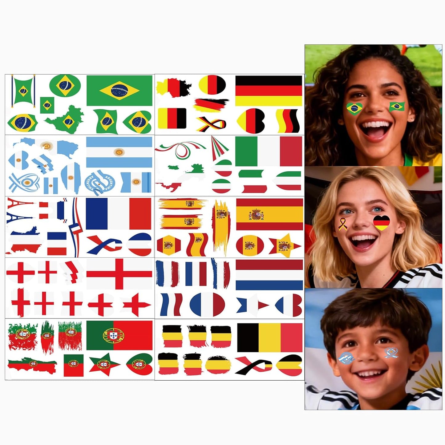 Soccer Temporary Tattoos - Waterproof Cartoon Face Stickers | 6 Fun Styles for Party Makeup