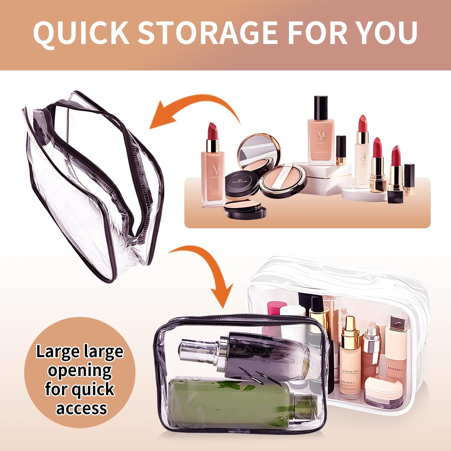 QLFJ-FurDec 24 PCS Clear Makeup Bag with Zipper, Waterproof Transparent Toiletry Bag Organizer, PVC Portable Cosmetic Bags for Women Men Traveling Vacation Bathroom Home (Black)