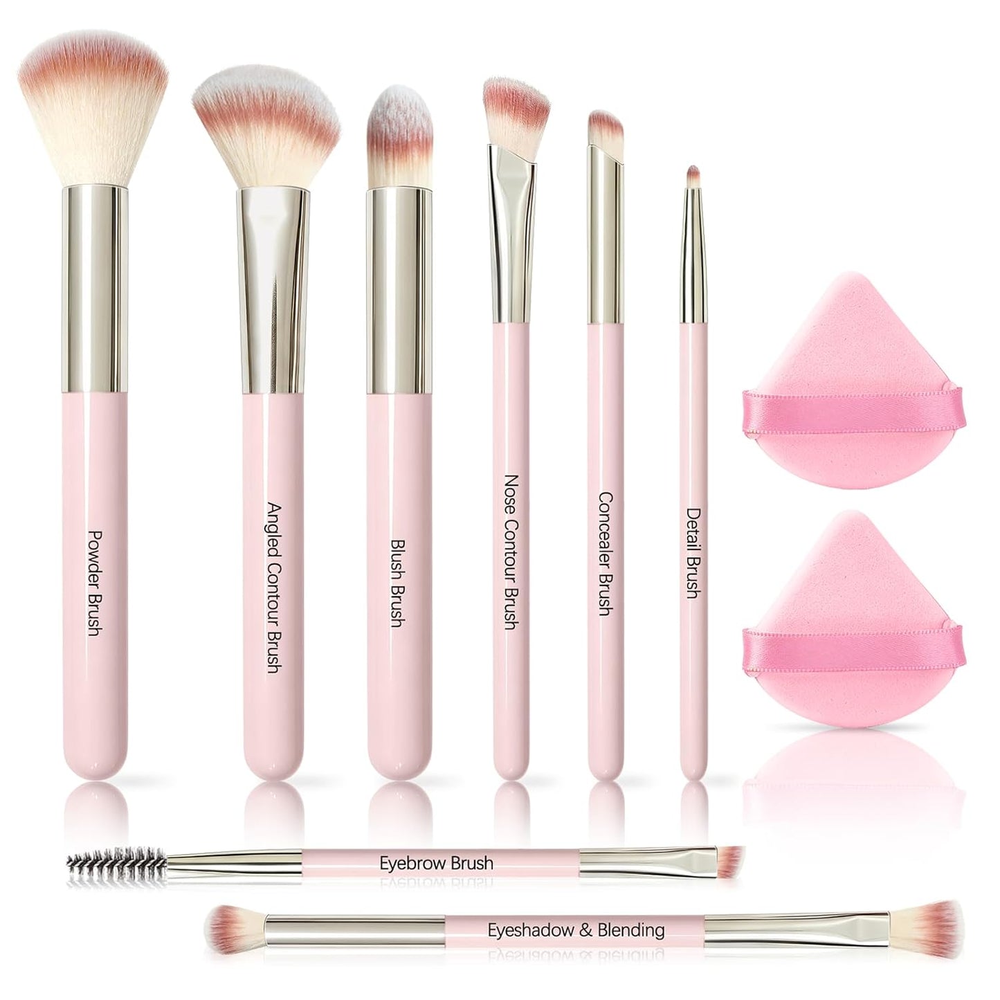 Makeup Brush Set - Premium Synthetic Brushes with 2 Puffs | 8-Piece Kit for Beginners & Professionals (Pink)