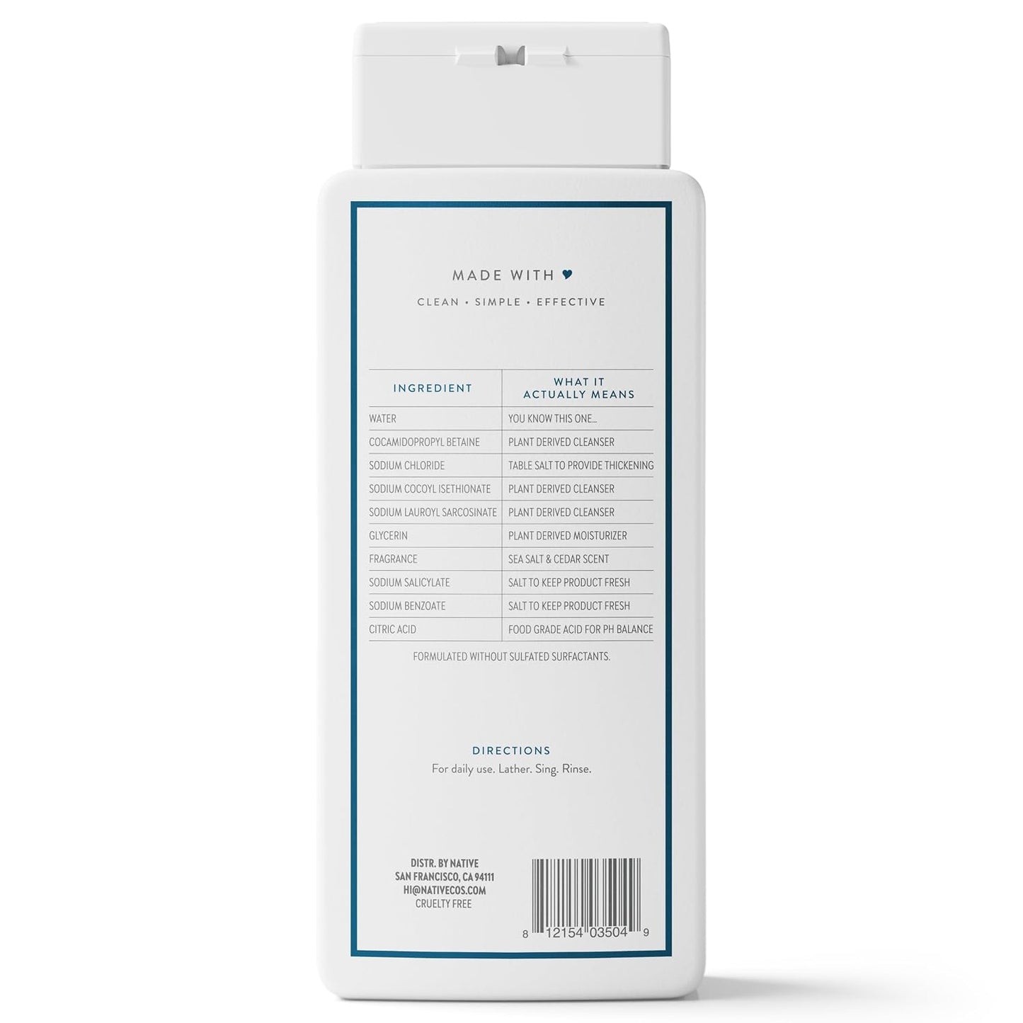 Native Sea Salt & Cedar Body Wash - 24-Hour Refreshing Clean for All Skin Types | 18 oz, Phthalate-Free, Sulfate-Free, Paraben-Free