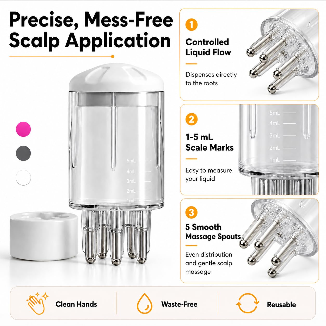 Minoxidil Applicator Set - 3 Pack Scalp Oil & Hair Oil Bottles | Mess-Free 5 Spouts for Easy Application