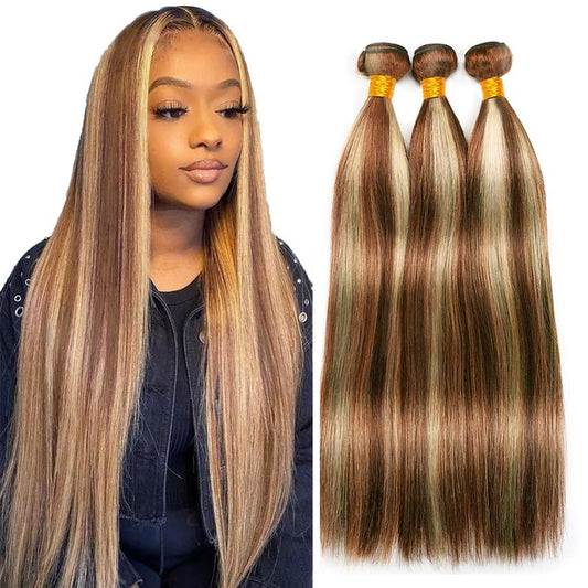 16 18 20 Inch P30/613 Highlight Blonde Bundles Human Hair 3 Bundles Brazilian Remy Hair 50 Grams/Bundle 10A Grade Unprocessed Virgin Hairs Straight Bundle Weaves Extensions