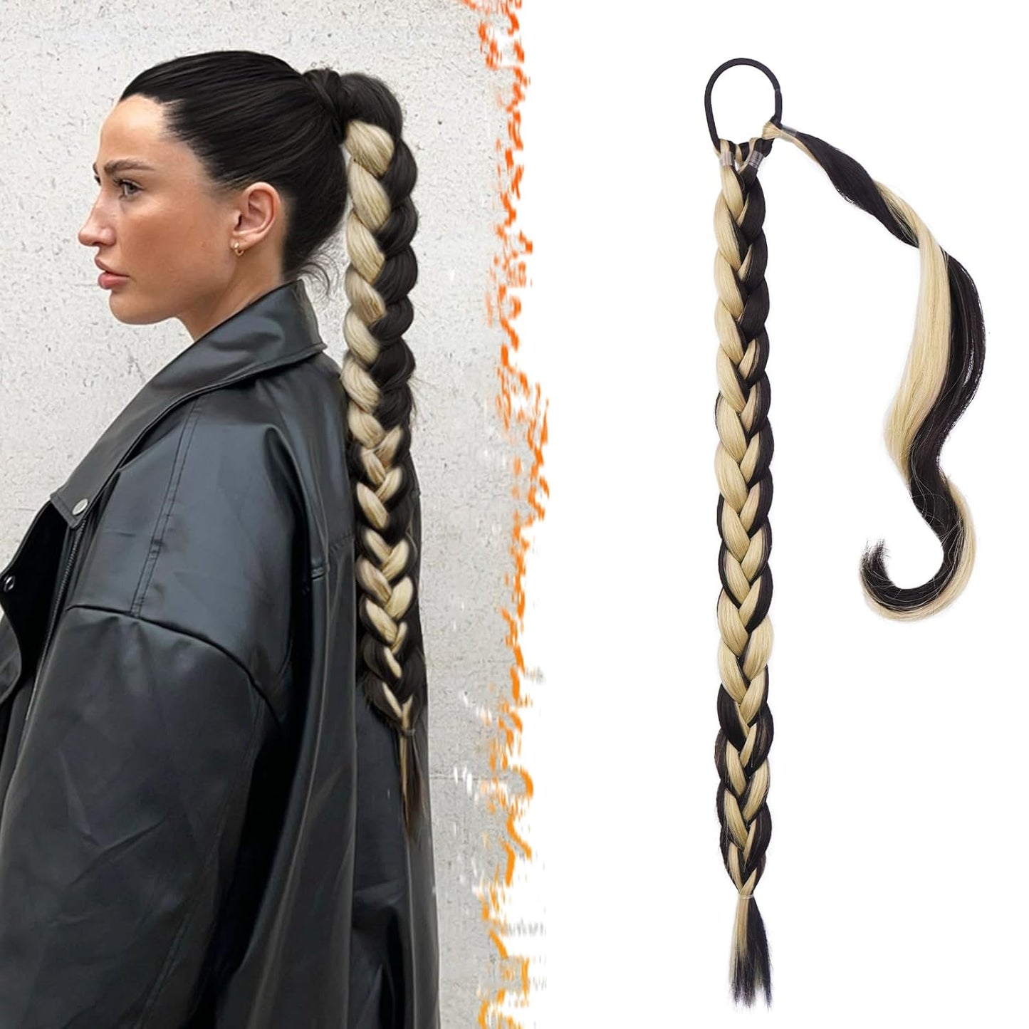 30 Inch Long Braided Ponytail Extension - Copper Red Wrap Around Hairpiece | Synthetic Hair for Women