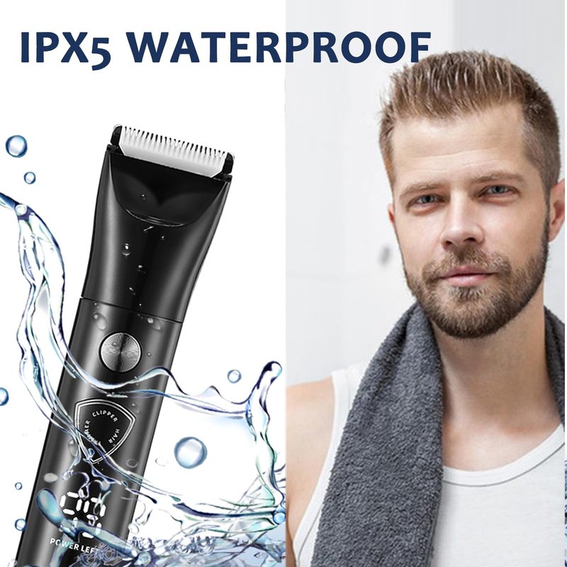 LAIKME Body Hair Trimmer for Men - Electric Male Hygiene Grooming Shaver - Hair Razor Nose Trimmer Clippers - 3 in 1 Groin Groomer IPX5 Waterproof LED Display Remover for Chest Back Armpit