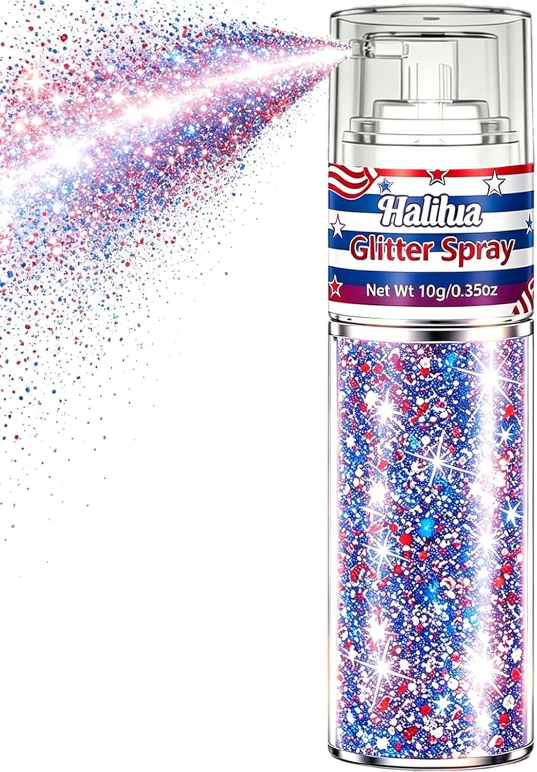 Red White Blue Glitter Spray - Patriotic Hair & Body Shimmer for 4th of July | Quick Dry, Lightweight Sparkle for Parties