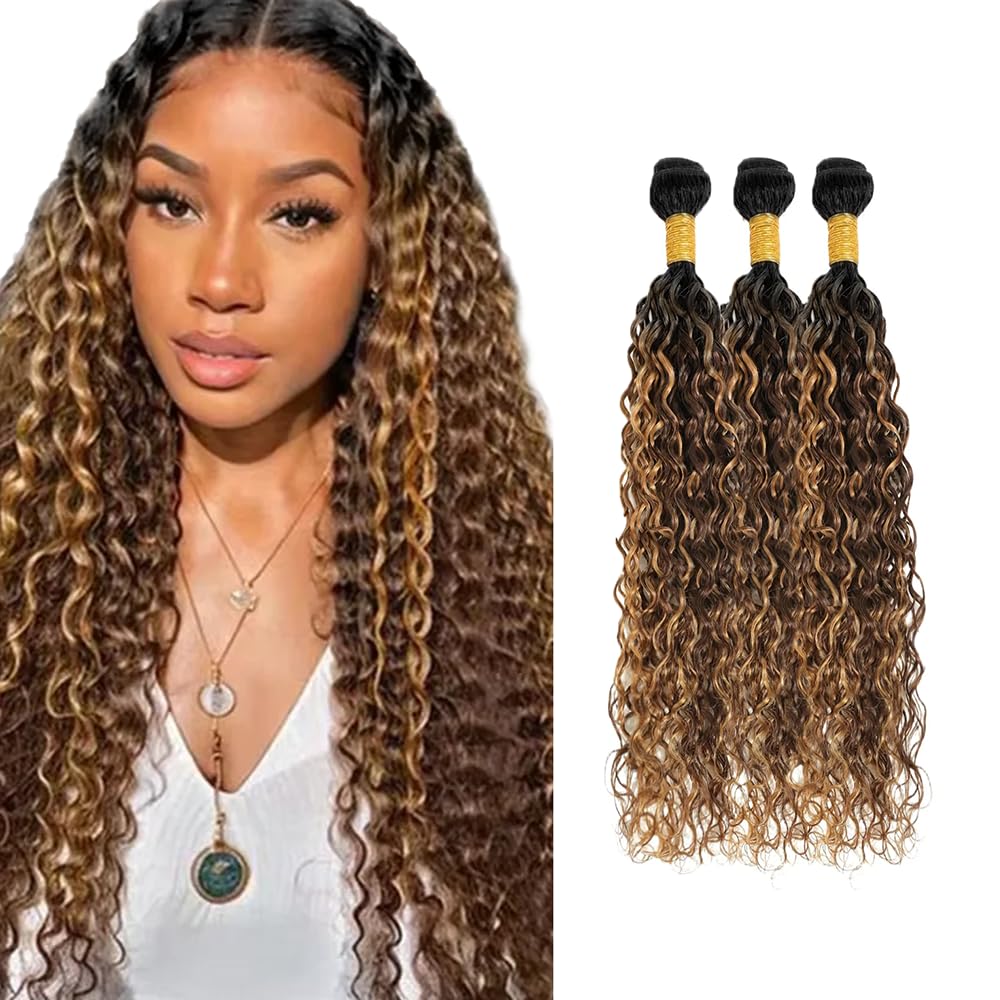 22 24 26 inch P427 Human Hair Bundles Ombre Highlight Bundle Water Wave Human Hair 3 Bundles #27 and #4 Wet and Wavy Bundle