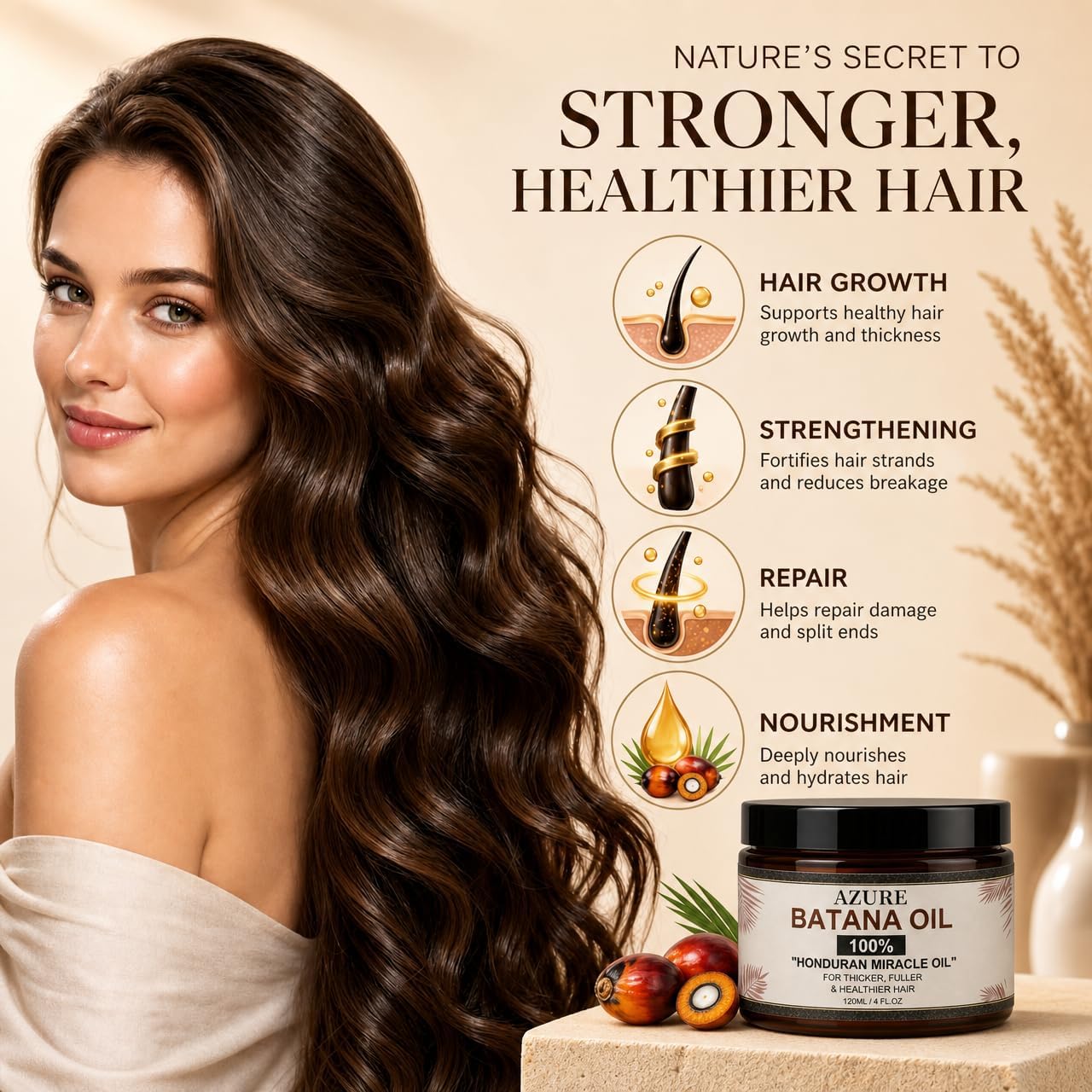Azure Batana Oil for Hair Growth, Nature Pure Batana Oil for Hair Growth, Nourish Scalp, Repair Dry Hair, Promote Thicker Fuller Hair for Men and Women