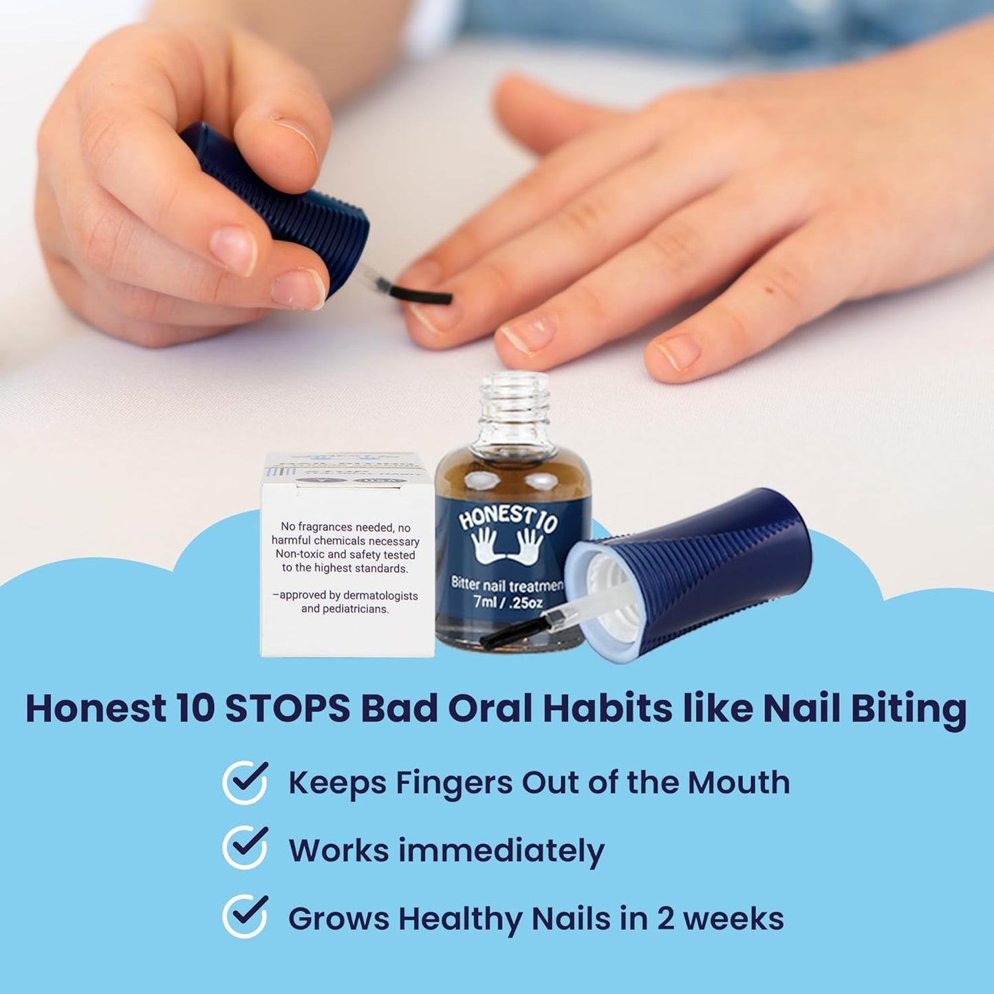 Nail Biting Prevention Polish for Kids & Adults - Safe Bitter Formula, Pediatric Approved | 0.25 oz