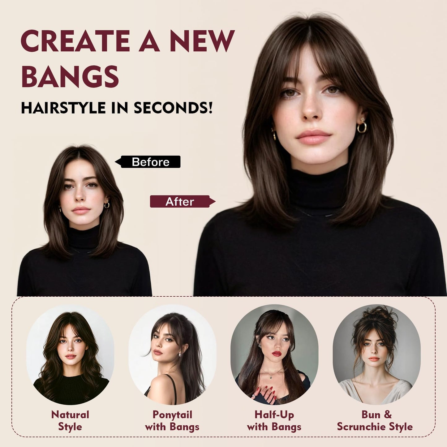 Human Hair Toppers for Women,TESS Hair Toppers for Women Real Human Hair,Clip in Bangs,Invisible 3D 360°Full Cover Middle Part Side Bangs 2.8"*4.3"Lace Base 11 inches 14g #02 Dark Brown
