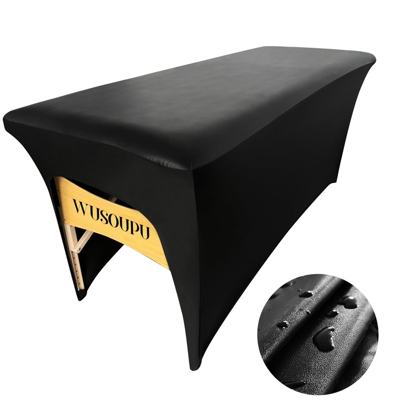 WUSOUPU Wipeable Lash Bed Cover Massage Table Cover Waterproof and Reusable Wax Bed Cover for Esthetician, High Elasticity Vegan Leather Tablecloths for 6 FT Rectangular Table (Black)