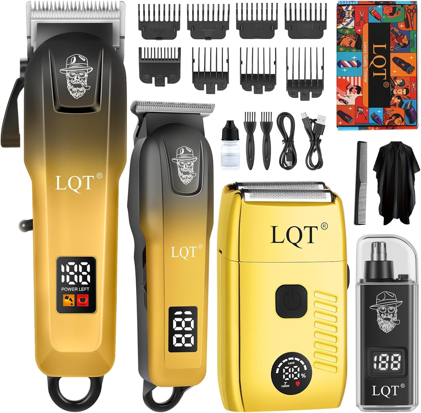 Hair Clippers for Men - Cordless 4-Piece Grooming Kit with LED Display | Clipper, Beard Trimmer, Shaver & Nose Trimmer