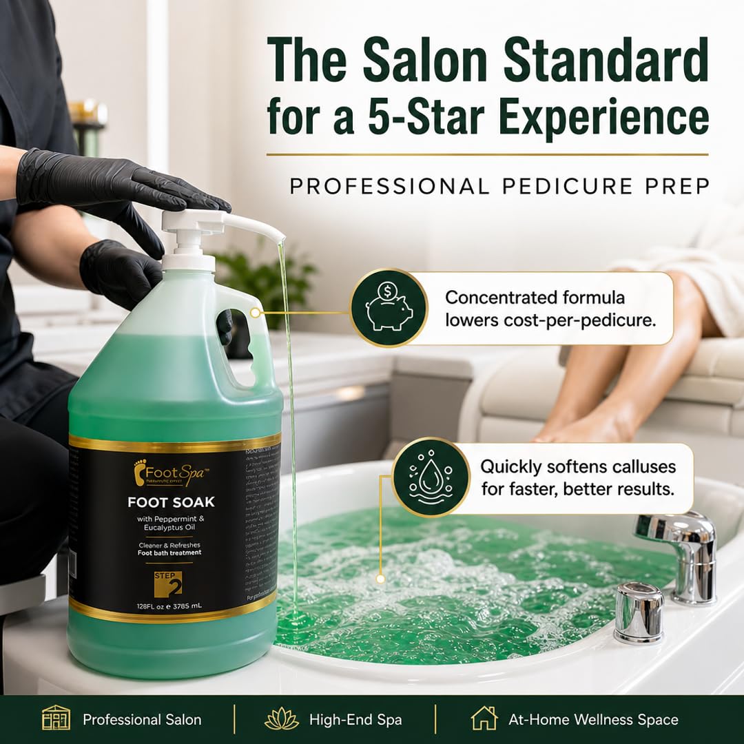 FOOT SPA - Foot Soak - Cleanses, Softens, and Refreshes - Made With Eucalyptus & Peppermint Oil - 128 Oz Gallon - Bulk, Refill Gallon