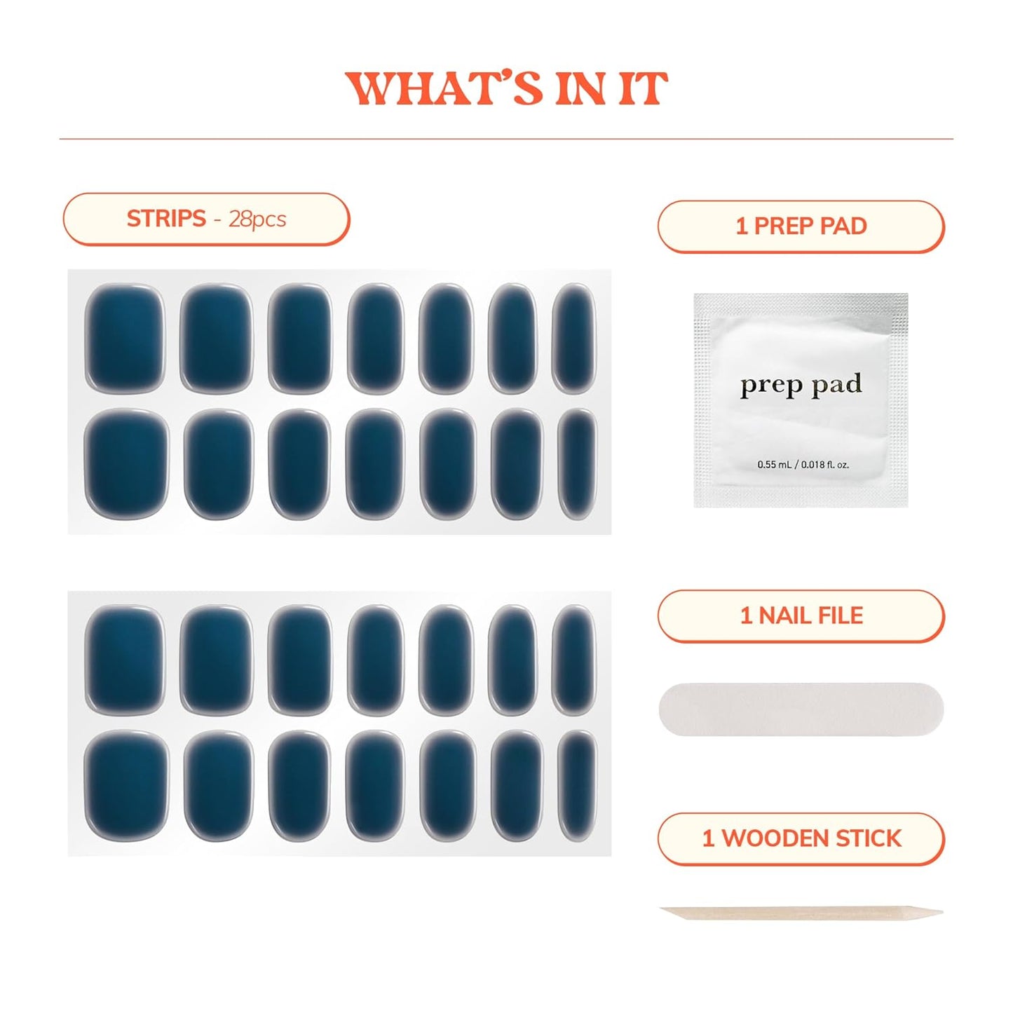 Semi Cured Gel Nail Strips - Easy Apply & Remove, Navy Jelly | 28 Strips, Prep Pads, Nail File & Stick - Hey, After Dark
