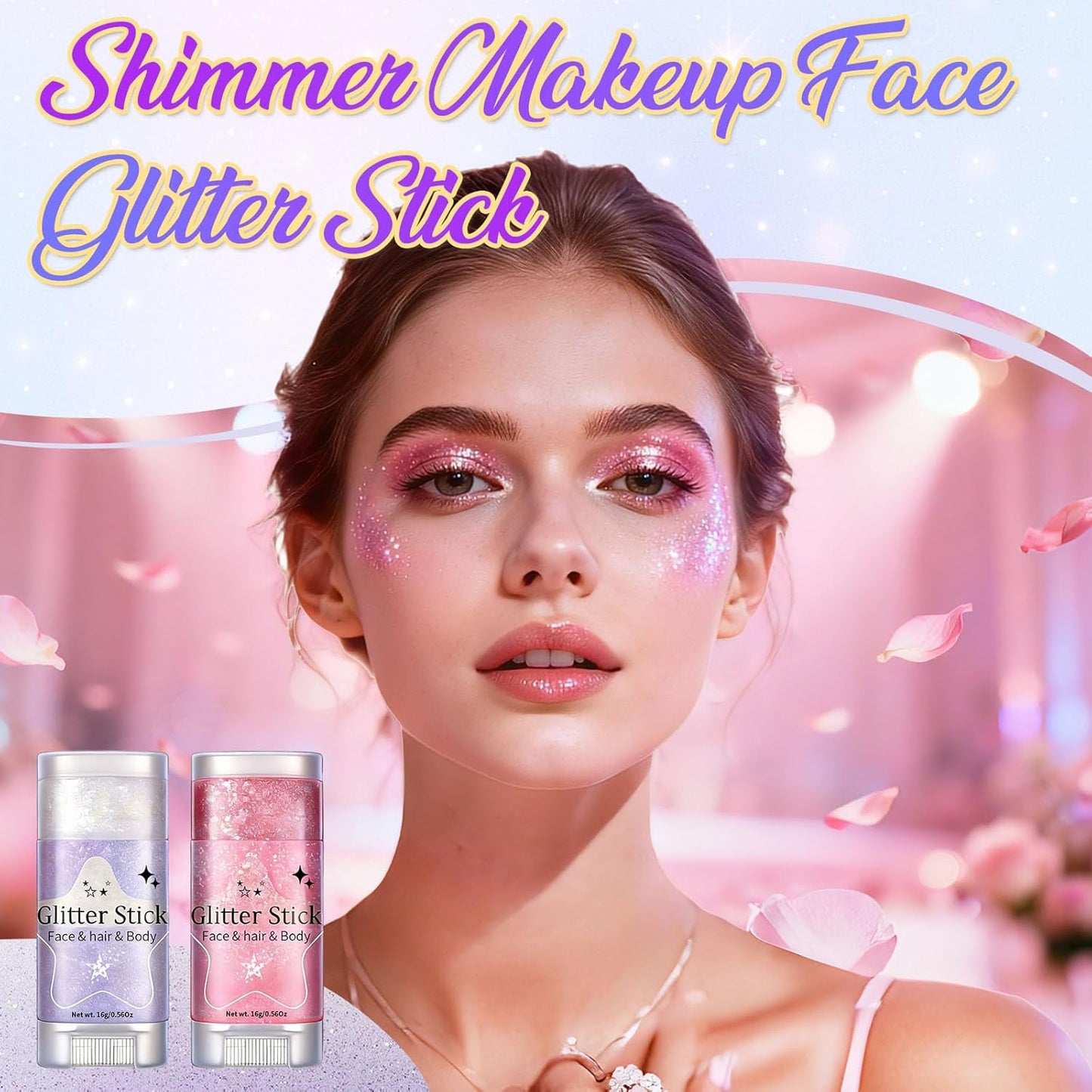 Body Glitter Stick - 6 Pack Red White & Blue Face & Hair Glitter | Chunky Sequins for 4th of July Festival Makeup