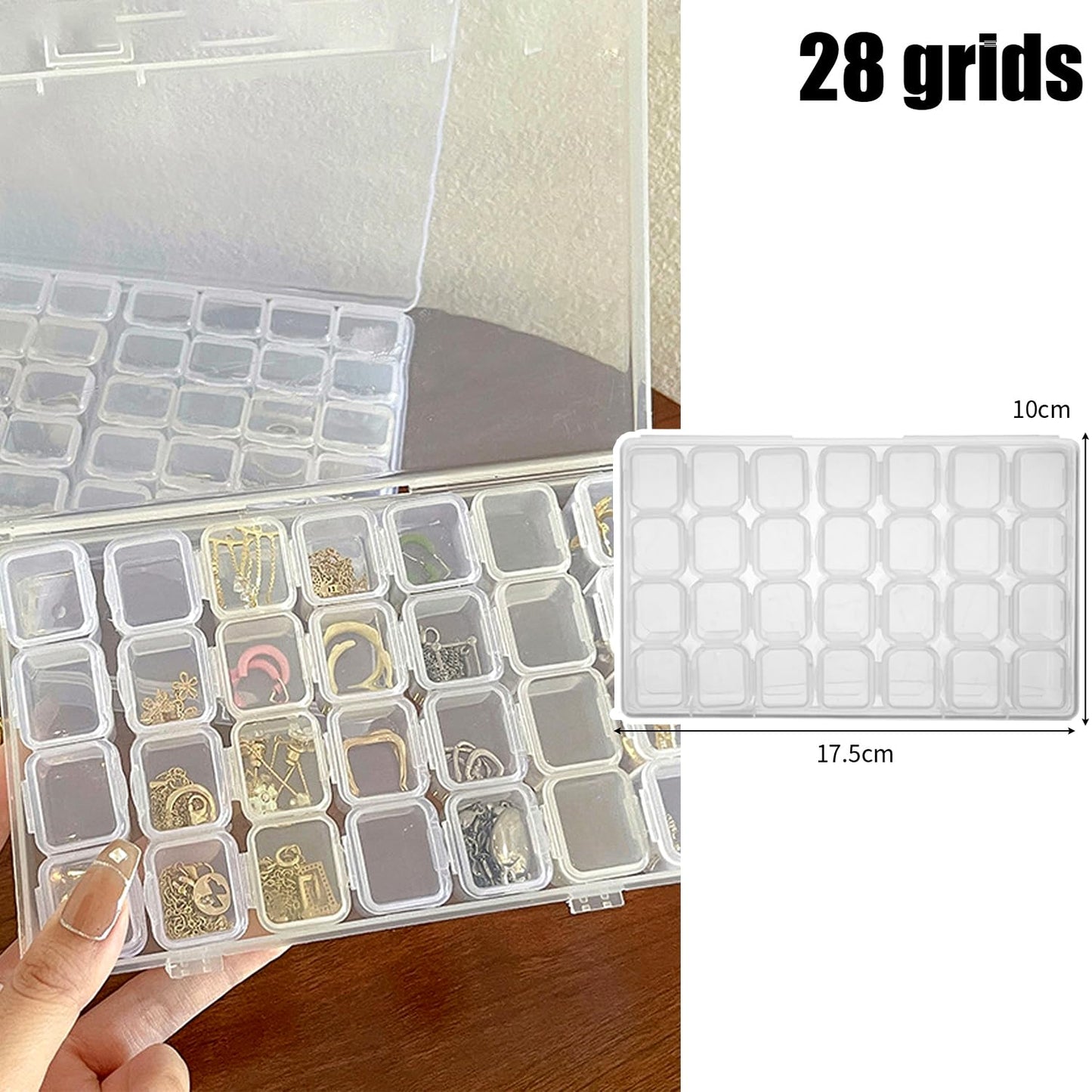 1set Detachable Compartment Jewelry Storage Box Jewelry Divided Into 28/56 Transparent Boxes Nail Art Storage Tools (28 grids,17.5 * 10 * 2.5cm)