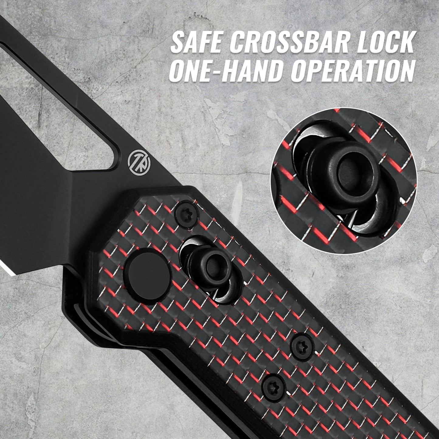 TACRAY Tarcus Folding Pocket Knife, 3.5" D2 Steel DLC Blade Carbon Fiber Overlay Handle, Lightweight EDC Knife with Crossbar Lock for Men and Women, Ideal for Camping, Hiking, and Survival