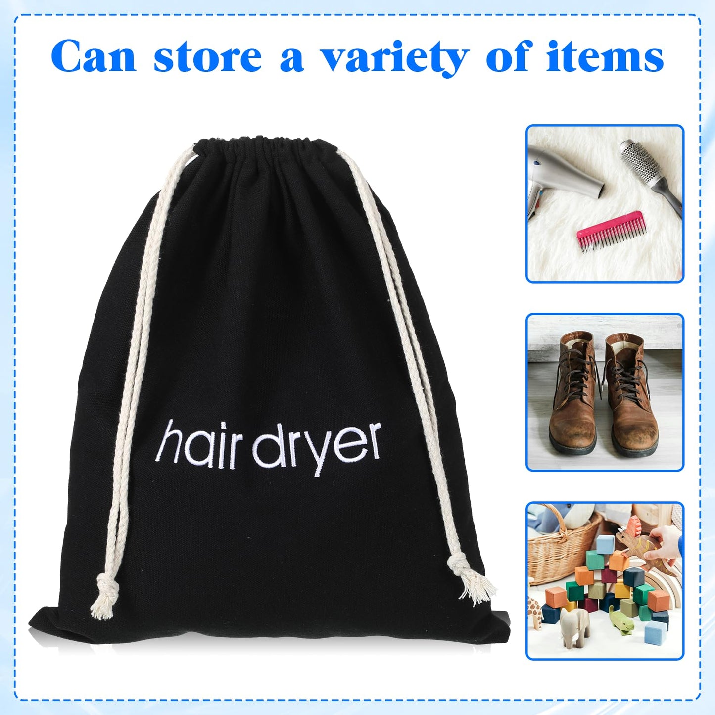 2 PCS Hair Dryer Bags, Drawstring Blow Dry Bag Organizer, Hairdryer Dust Storage Bags for Travel Bathroom (Black)