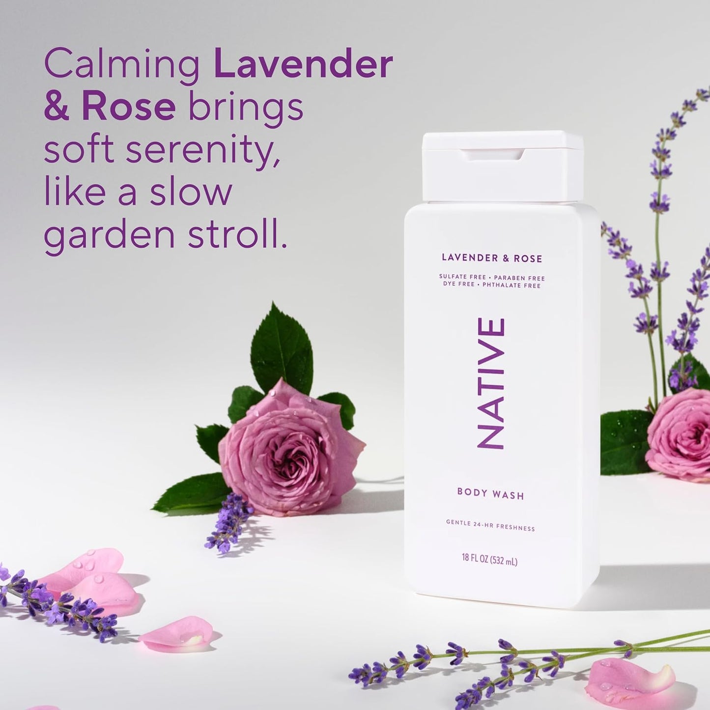 Lavender & Rose Scent Body Wash - 24-Hour Refreshing Clean for All Skin Types | 18 oz, Phthalate-Free
