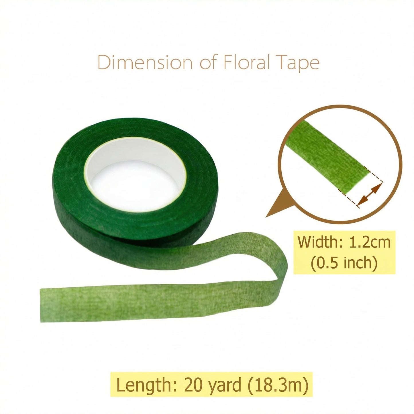 Stretchy Floral Tape, Strong and Non-Breaking Paper Flower Tape for Bouquets, Artificial Flowers, Wedding, Corsages, Floral Arranging and Craft Projects, 1.2cm x 20 Yards