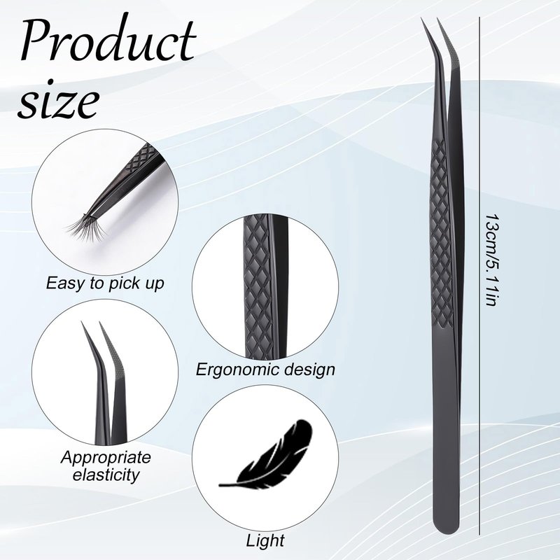 Eyelash Extension Tweezer Professional Lash Tweezers for Eyelash Extensions Fiber Tip Diamond Grip Isolation Tweezer Precision Stainless Steel Curved Tweezers for Classic and Volume Lash
