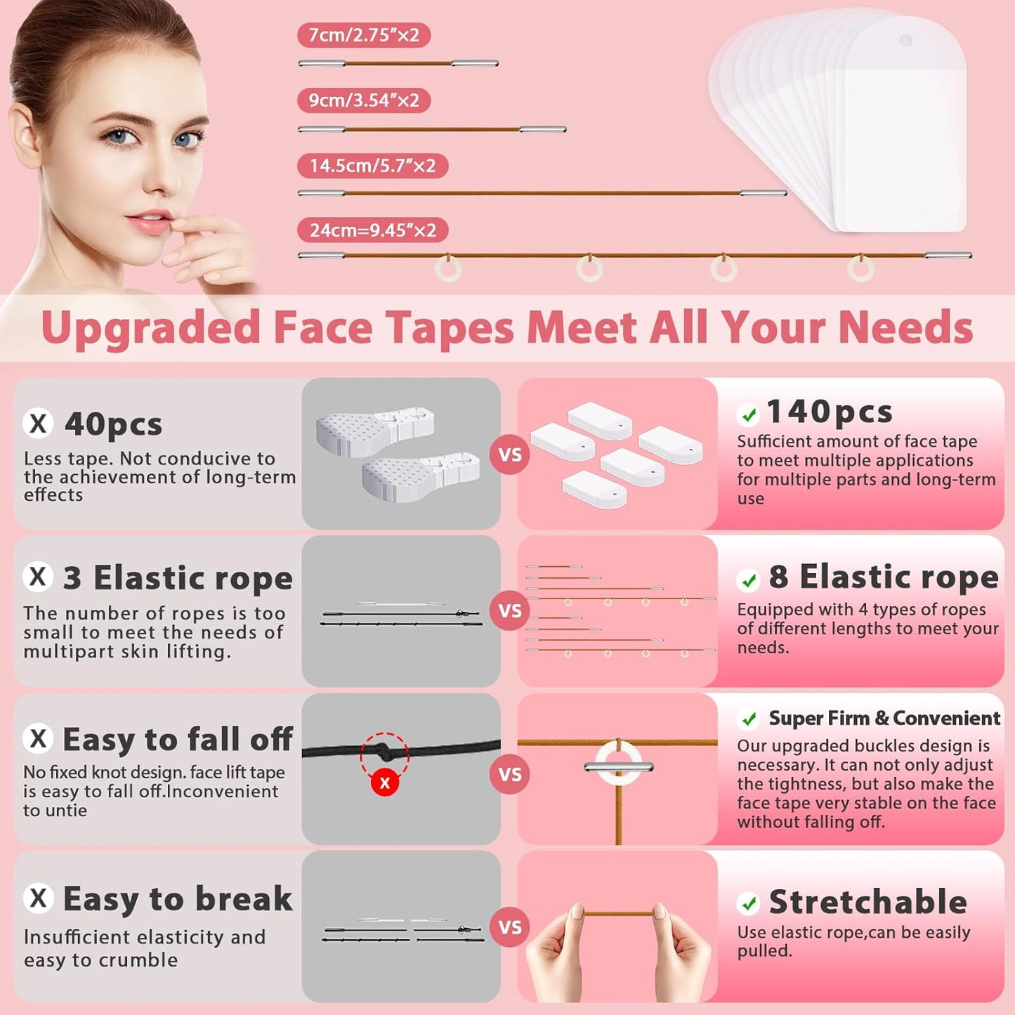 Invisible Neck Tape Lifting - 140PCS Face Lift Tapes & Bands for Sagging Skin, Double Chin & Wrinkles | Facelift Solution