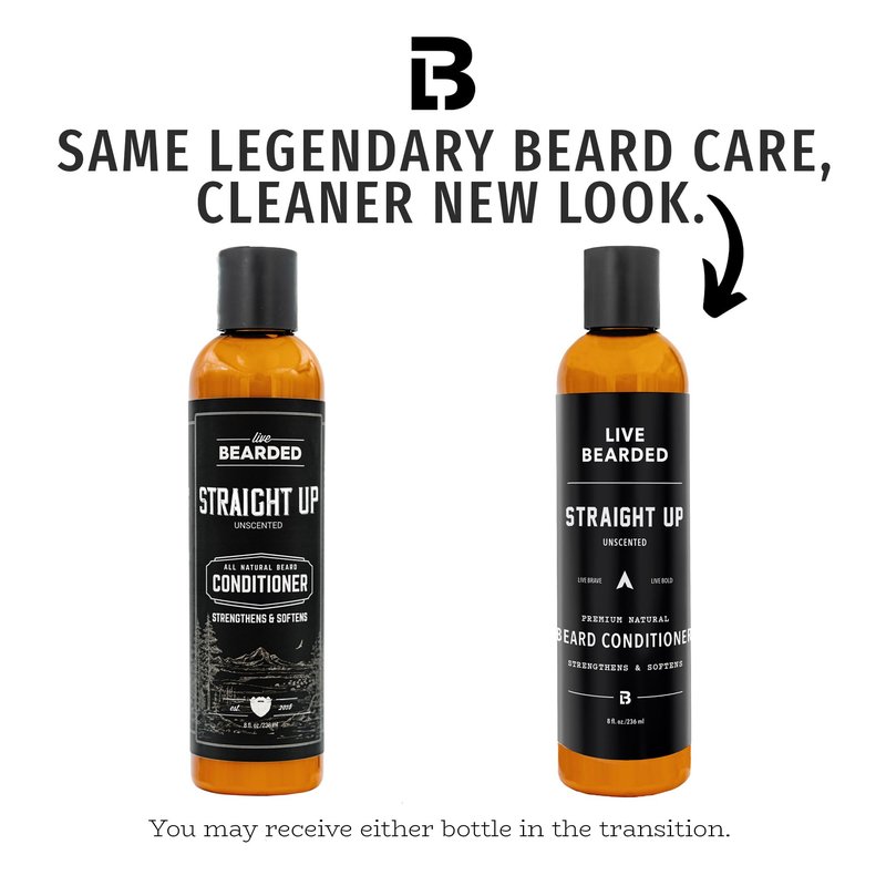 Live Bearded Beard Conditioner, 8 fl oz - Strengthens and Softens Facial Hair - Made in the USA - All-Natural Ingredients with Biotin, Caffeine | Straight Up Unscented - Fragrance-Free