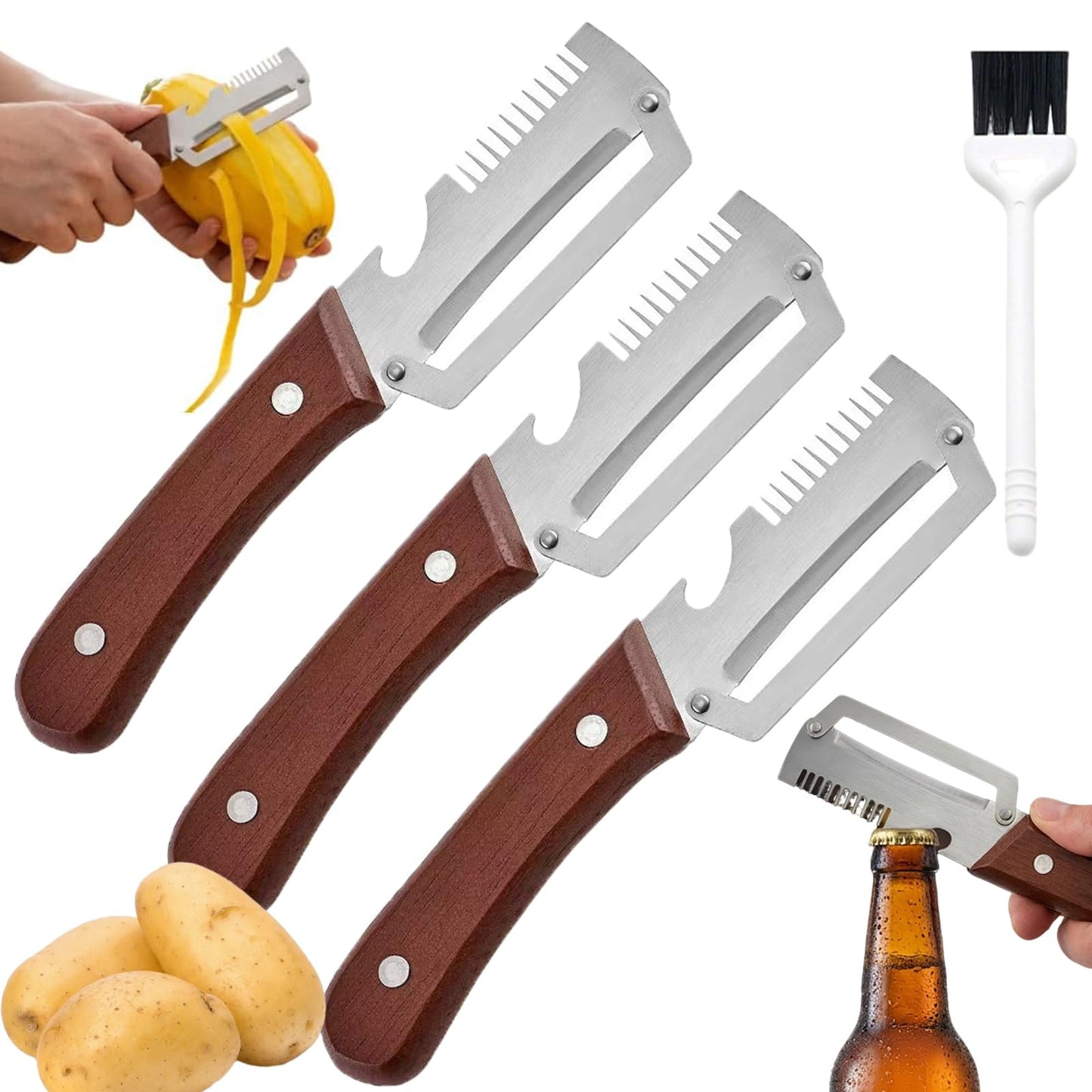 Multifunctional Vegetable Julienne Peeler, Kitchen Multi-Function Stainless Steel Thickened Fruit Peeler Knife, With Built-In Bottle Opener For Peeling Fruits, Vegetables