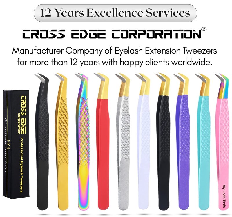 My Lash Tools Fiber Tip Lash Tweezers for Eyelash Extensions Professional Lash Tech Supplies Must Haves Volume Boot Eyelash Tweezers 12cm Stainless Steel Mink Fan Making Lashing Tweezer (Pink)