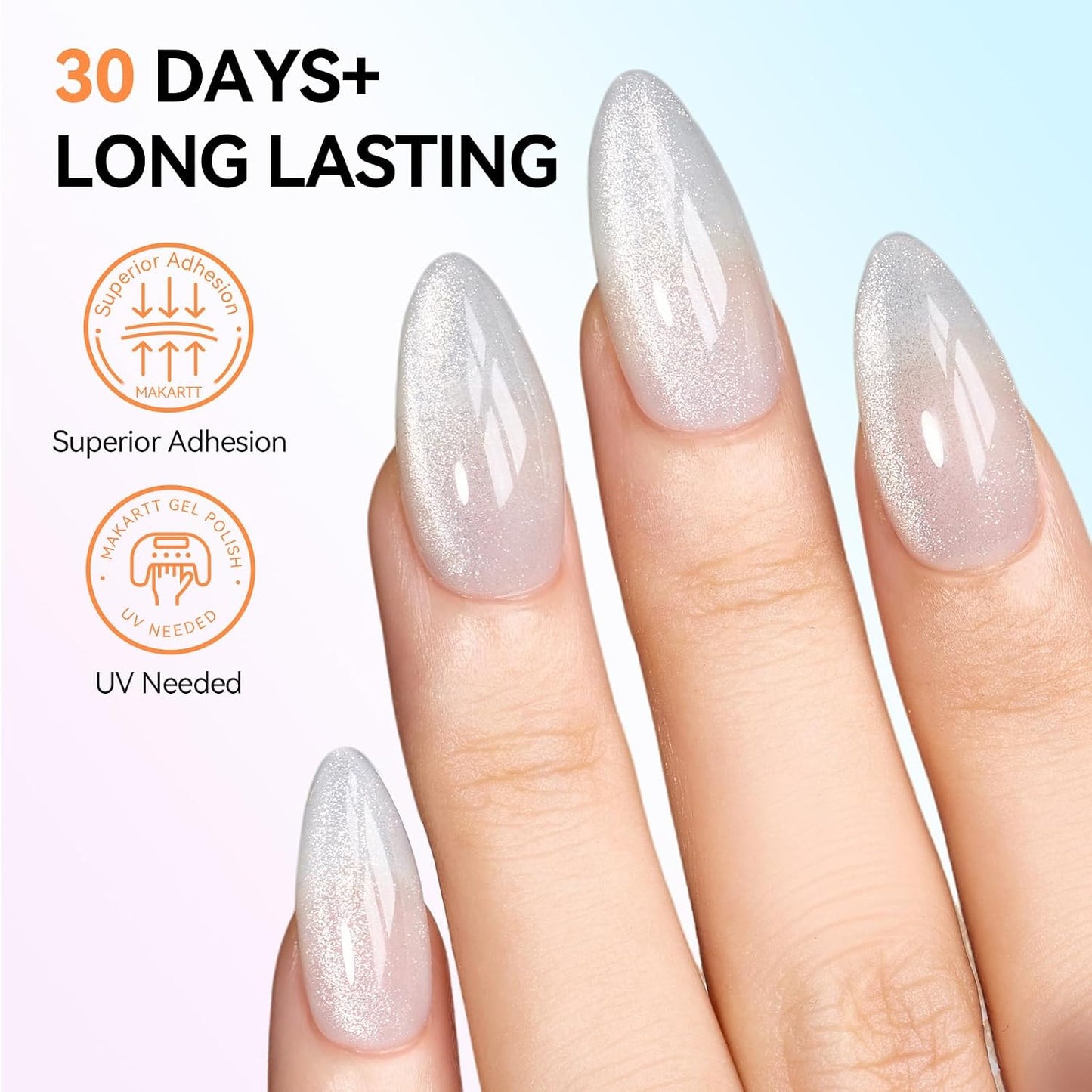 Cat Eye Glitter Gel Top Coat - 2 in 1 No Wipe Clear Finish | 15ml Soak Off UV LED Nail Polish for DIY Home Manicure