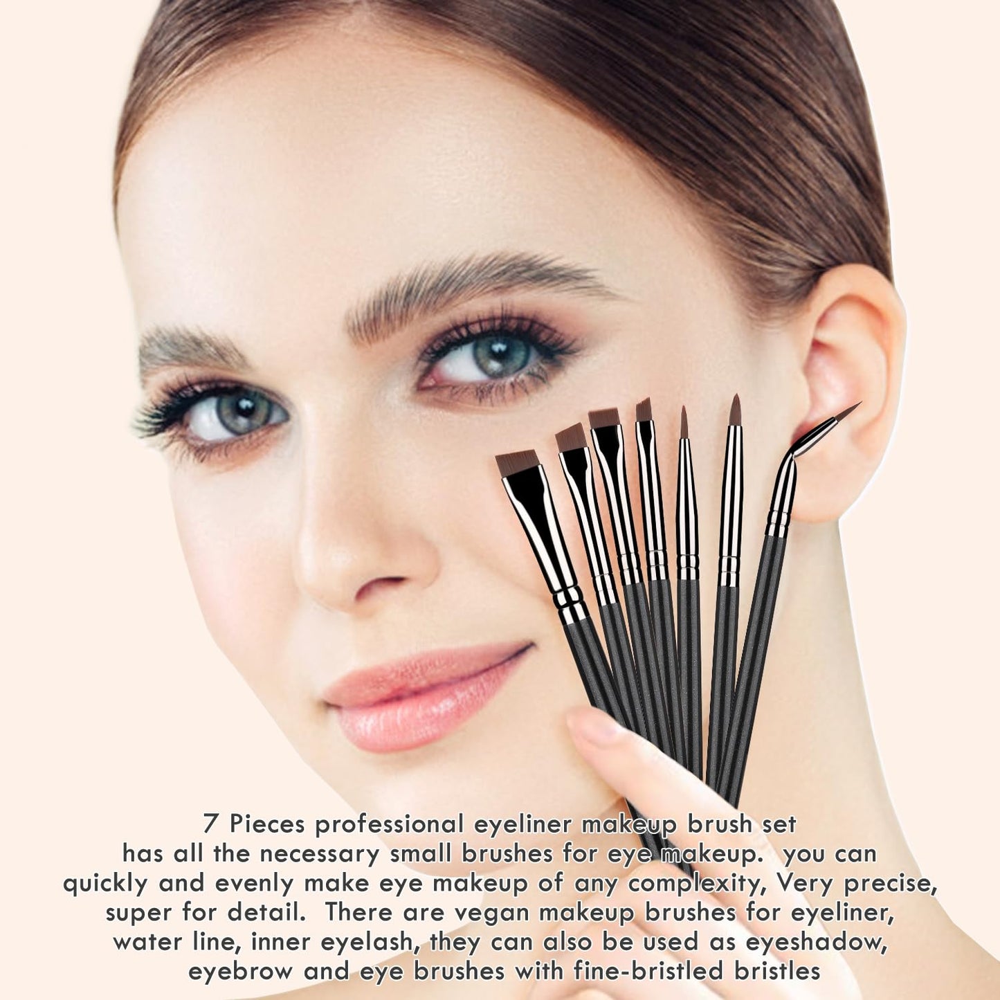 KINGMAS 7pcs Eyeliner Brush Set, Angled Flat Gel Eye Liner Makeup Brushes, Ultra Thin Liner Brush, Fine Point Eyeliner Brushes for Women Girls