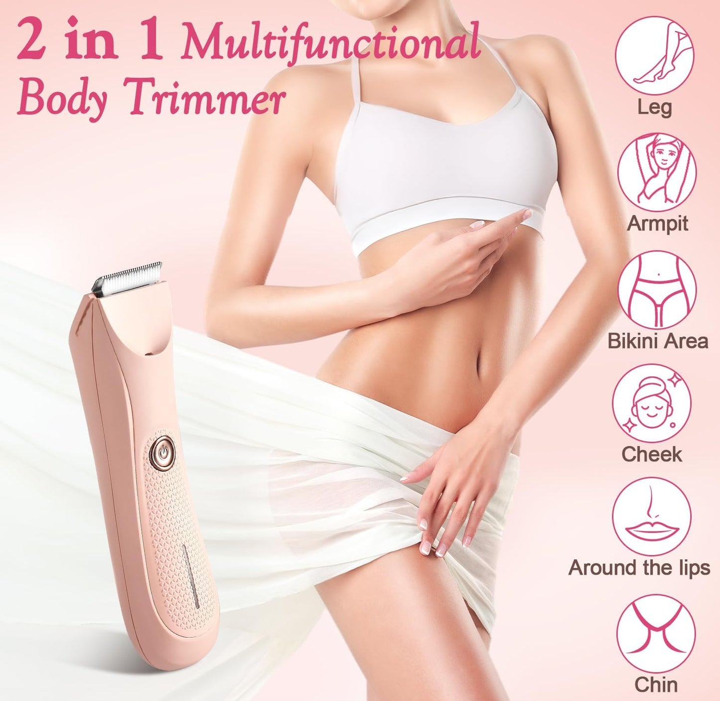 Bikini Trimmer for Women - LED Light, IPX7 Waterproof, Cordless Pubic Hair Shaver | Dual Charging & Skin-Safe Design