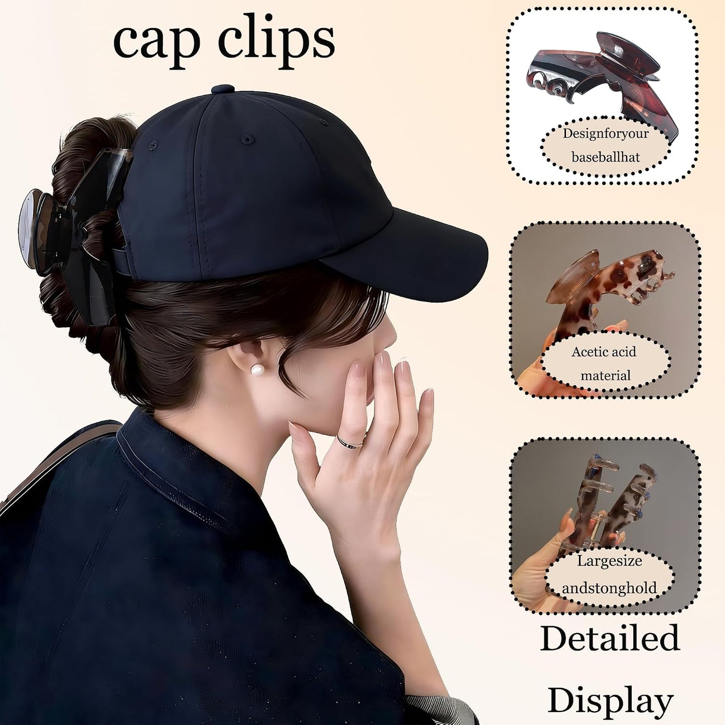 Large Claw Clips for Hats - Tortoise Shell Hair Clips with Unique Hollow Design | Non-Slip Strong Hold for Thick/Thin Hair