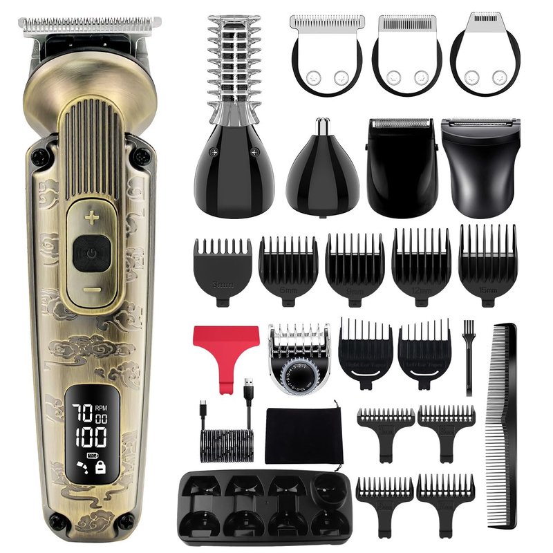 Hatteker Beard Trimmer Mustache Trimmer for Men 8 in 1 Adjustable Speed Hair Clipper T-Blade Electic Razor Shavers Cordless Mens Gift Grooming Kit with Face Nose Body (Bronze)