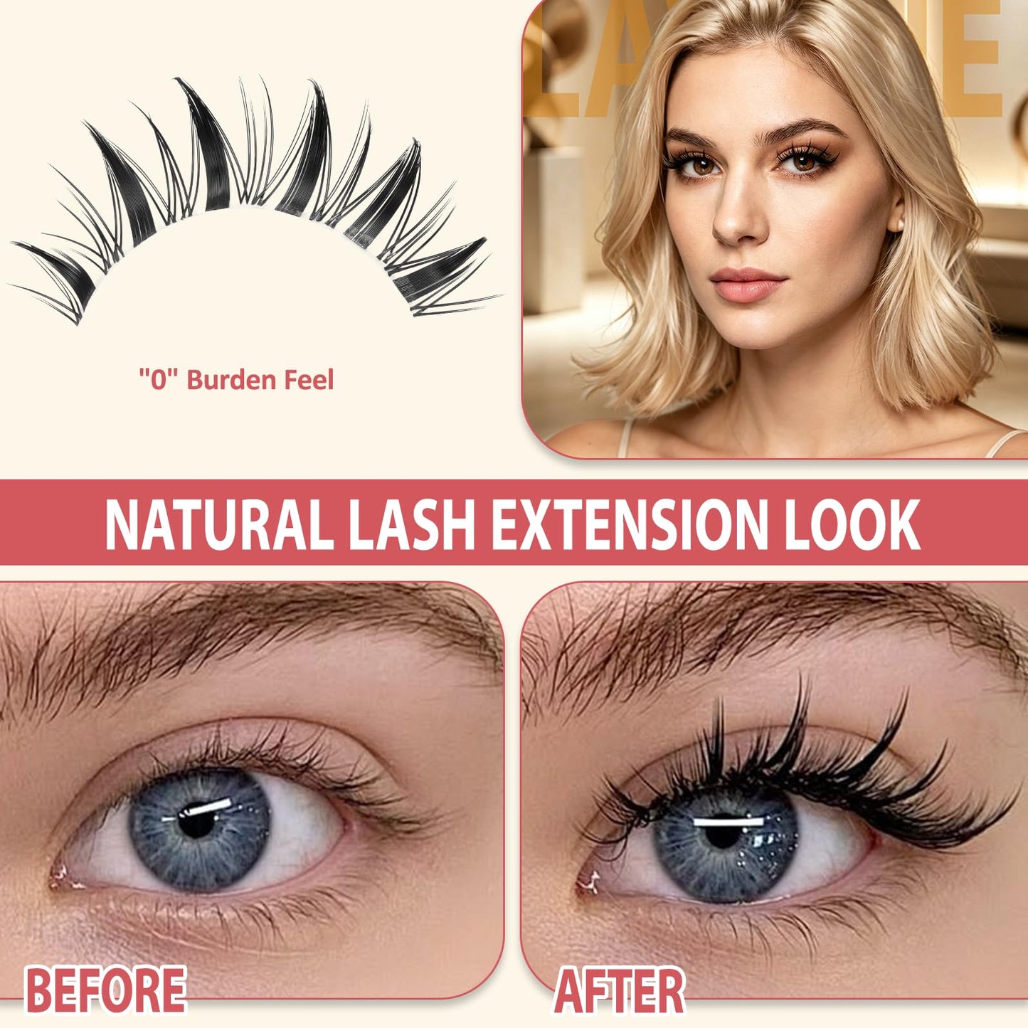 LAVONE Lash Clusters Kit, 140pcs D Curl DIY Individua Lashes, Waterproof Cluster Eyelash Extensions with Bond & Seal, Eyelashes Remover, Tweezers, Eyeliner and Eyebrow Pencil (WW007, 8-18mm)