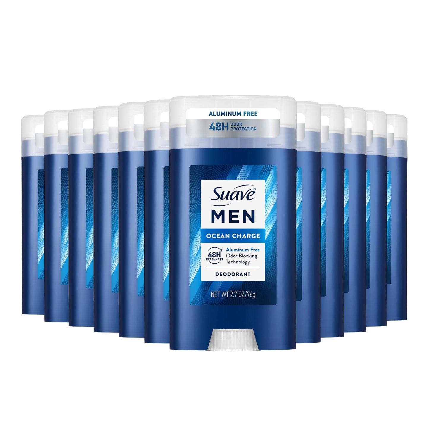 Suave Men Ocean Charge Antiperspirant Deodorant Stick, Aluminum Free, for 48hr odor & wetness protection, 2.7 oz, 12 pack