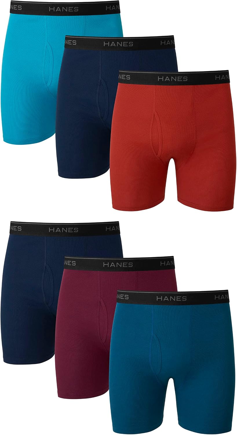 Hanes Men's Boxer Briefs - Cool & Breathable Cotton, Moisture-Wicking, No Ride-Up | 3-Pack