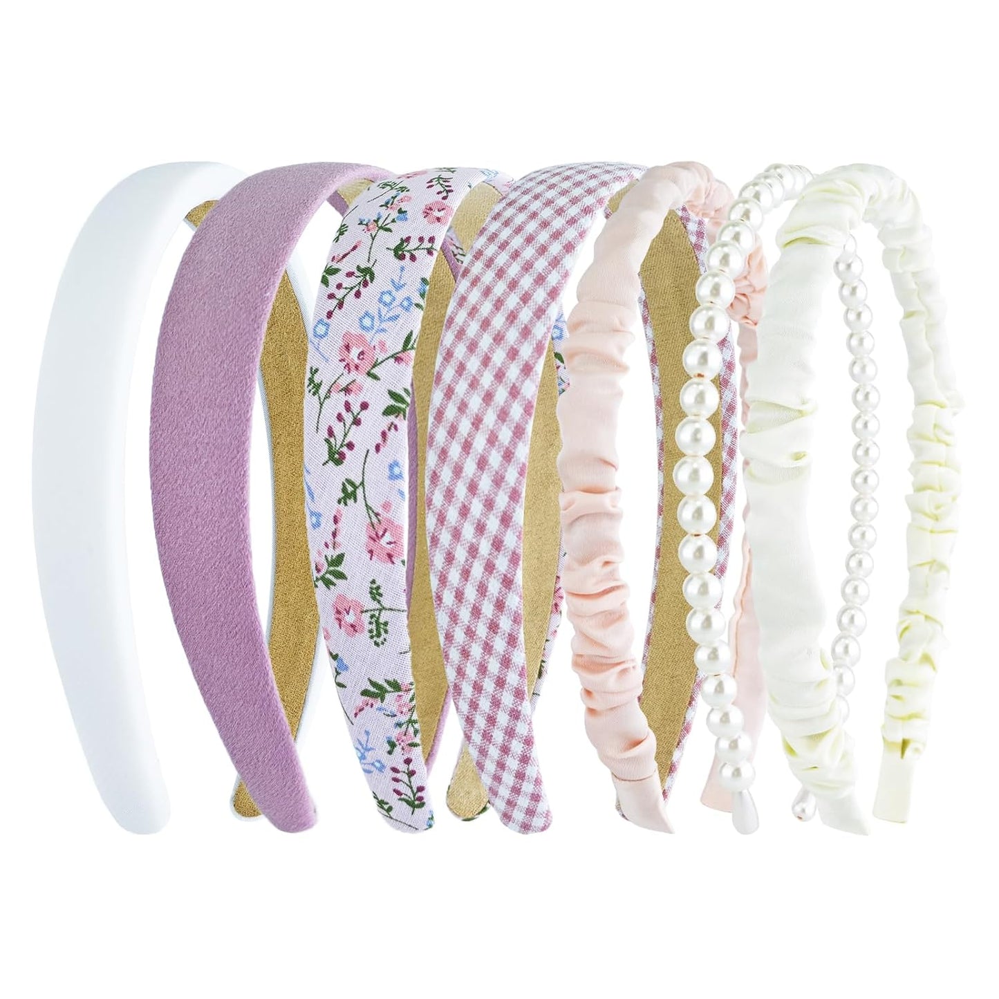 Trendy French-Style Headbands for Women - 7PCS Retro Pearl Non-Slip Pleated Hair Accessories | Pink