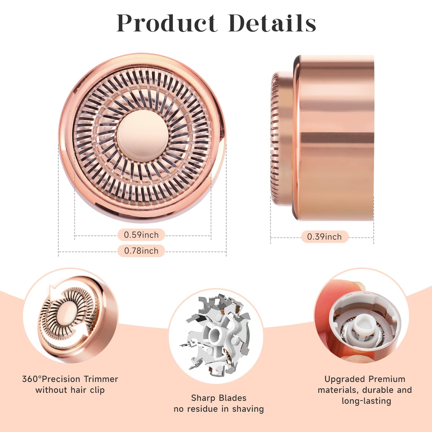 Replacement Heads Generation 3 for New Finishing Touch Flawless Facial Hair Remover,Upgraded Replacement Blades for Women,Ring Light Rose Gold for Flawless