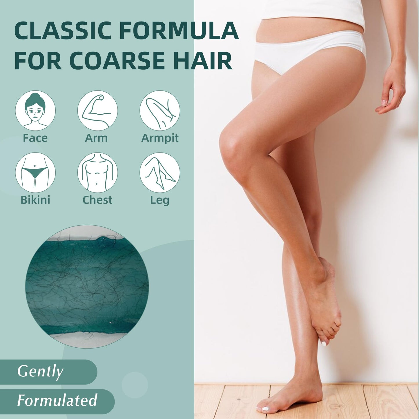 Natreza Wax Beads for Hair Removal, 1lb Hard Wax Beans for Full Body, Brazilian, Bikini, Legs, Arms, Face, Thick Hair Formula, Waxing Beads for Women & Men, Dark Green